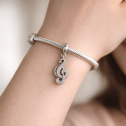 Treble Clef Charm - Silver Treble Clef Music Charm — worn on wrist