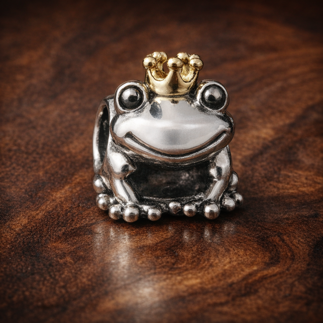 Frog Prince Charm - Crowned Frog Prince Charm — display on walnut