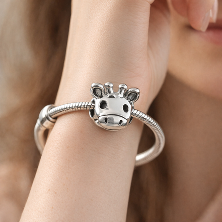 Giraffe Face Charm - Smiling Giraffe Face Charm — worn on wrist
