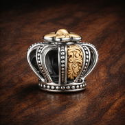 Silver Gold Plated Crown  - Two-Tone Royal Crown Charm — display on walnut