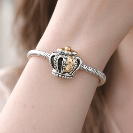 Silver Gold Plated Crown  - Two-Tone Royal Crown Charm — worn on wrist
