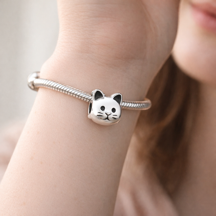 Cat Face Charm - Silver Cat Face Charm — worn on wrist