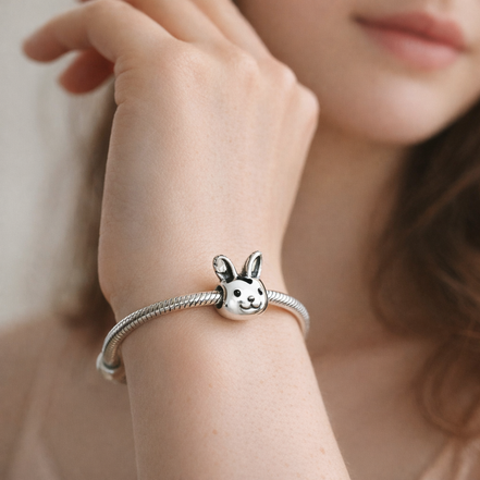 Bunny Face Charm - Silver Bunny Face Charm — worn on wrist