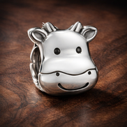 Giraffe Smile Charm - Smiling Giraffe Animal Charm — display on walnut