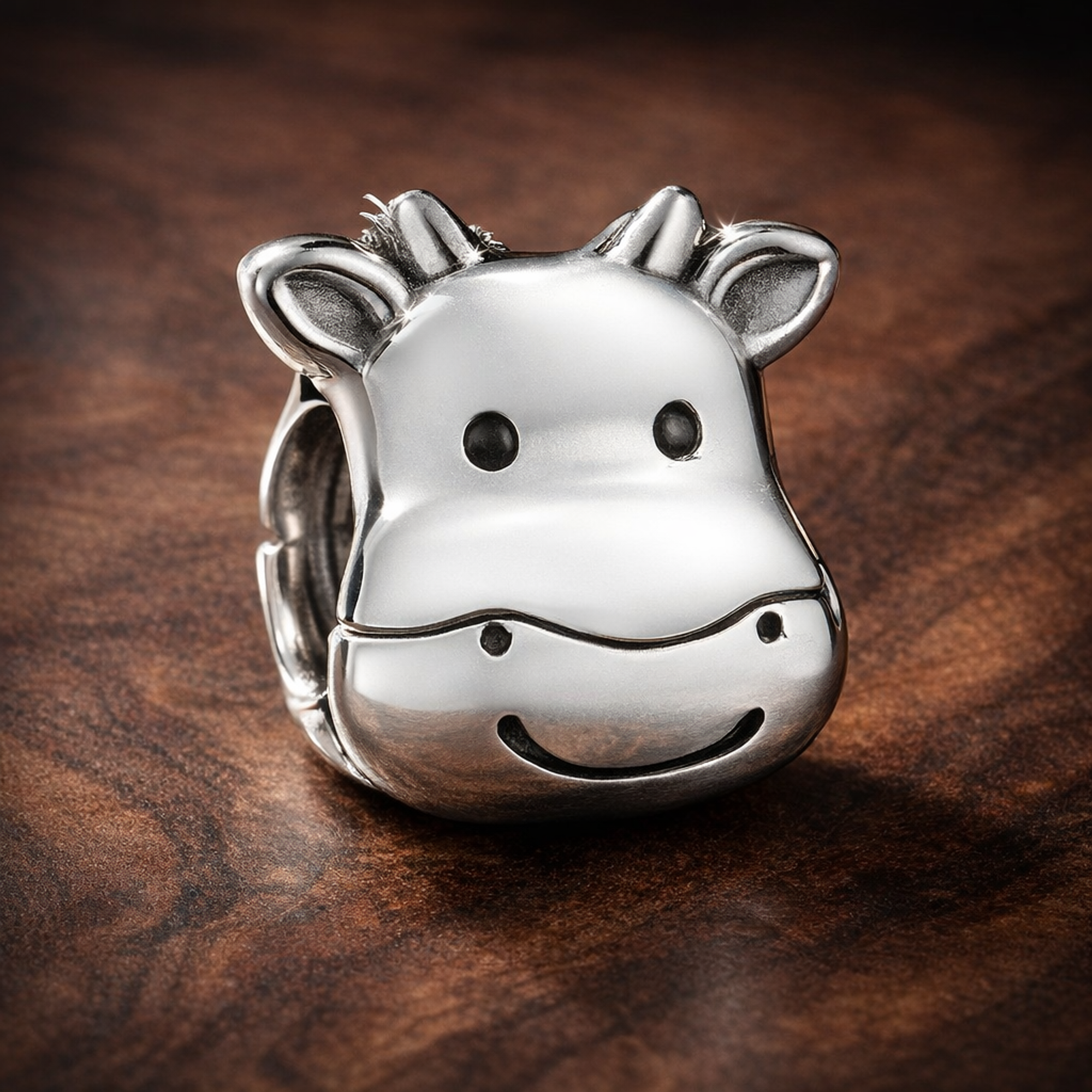 Giraffe Smile Charm - Smiling Giraffe Animal Charm — display on walnut