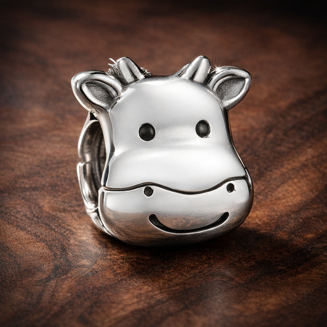 Giraffe Smile Charm - Smiling Giraffe Animal Charm — display on walnut