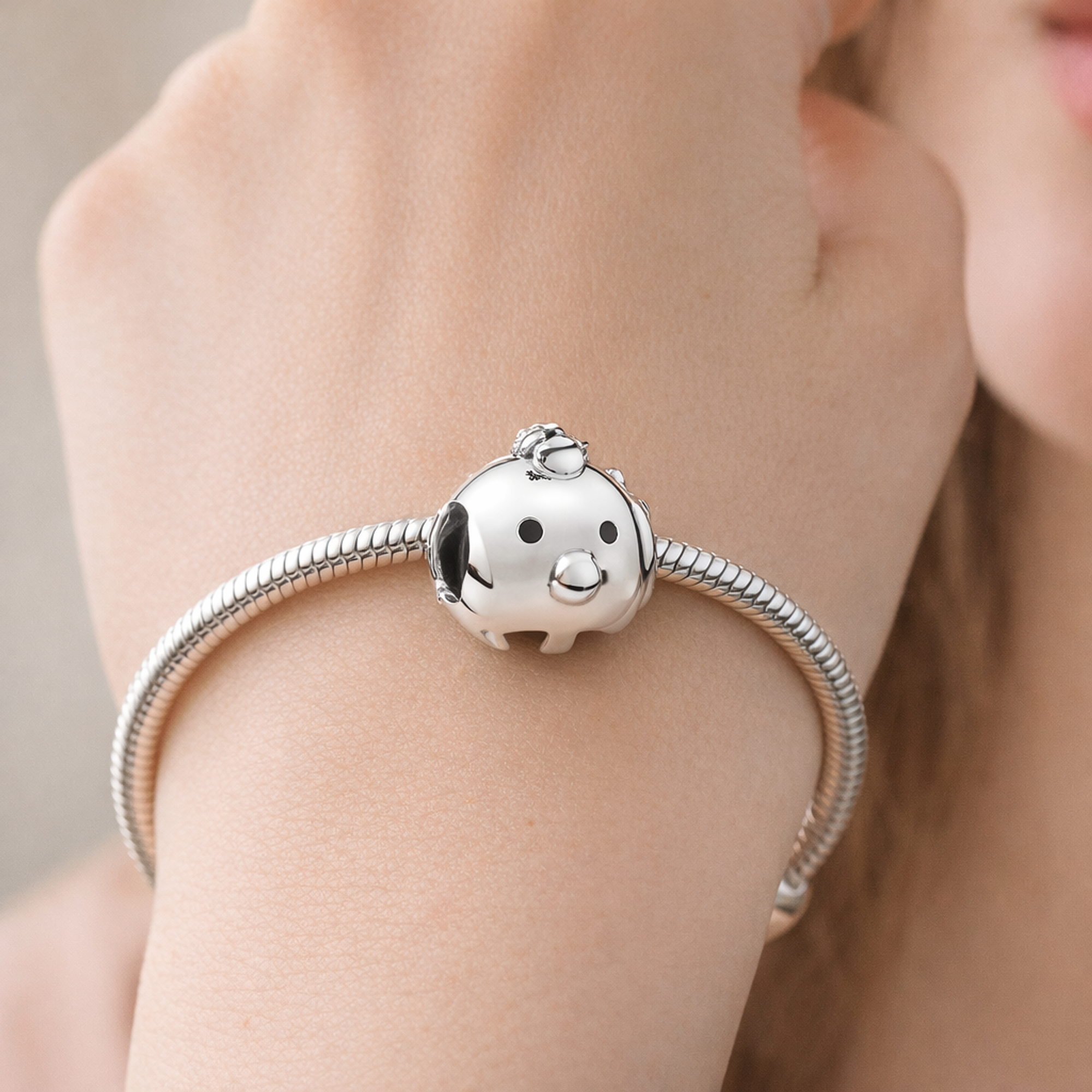 Pig Face Charm - Smiling Pig Face Charm — worn on wrist