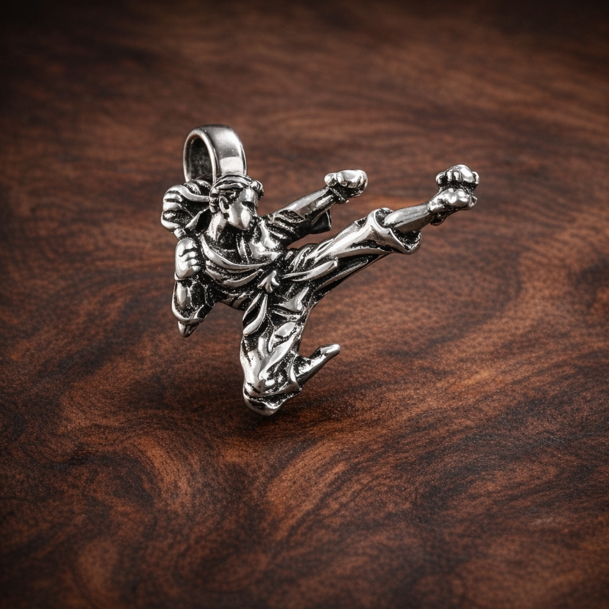 Tiny Branch Bird Charm - Tiny Bird and Branch Charm — display on walnut