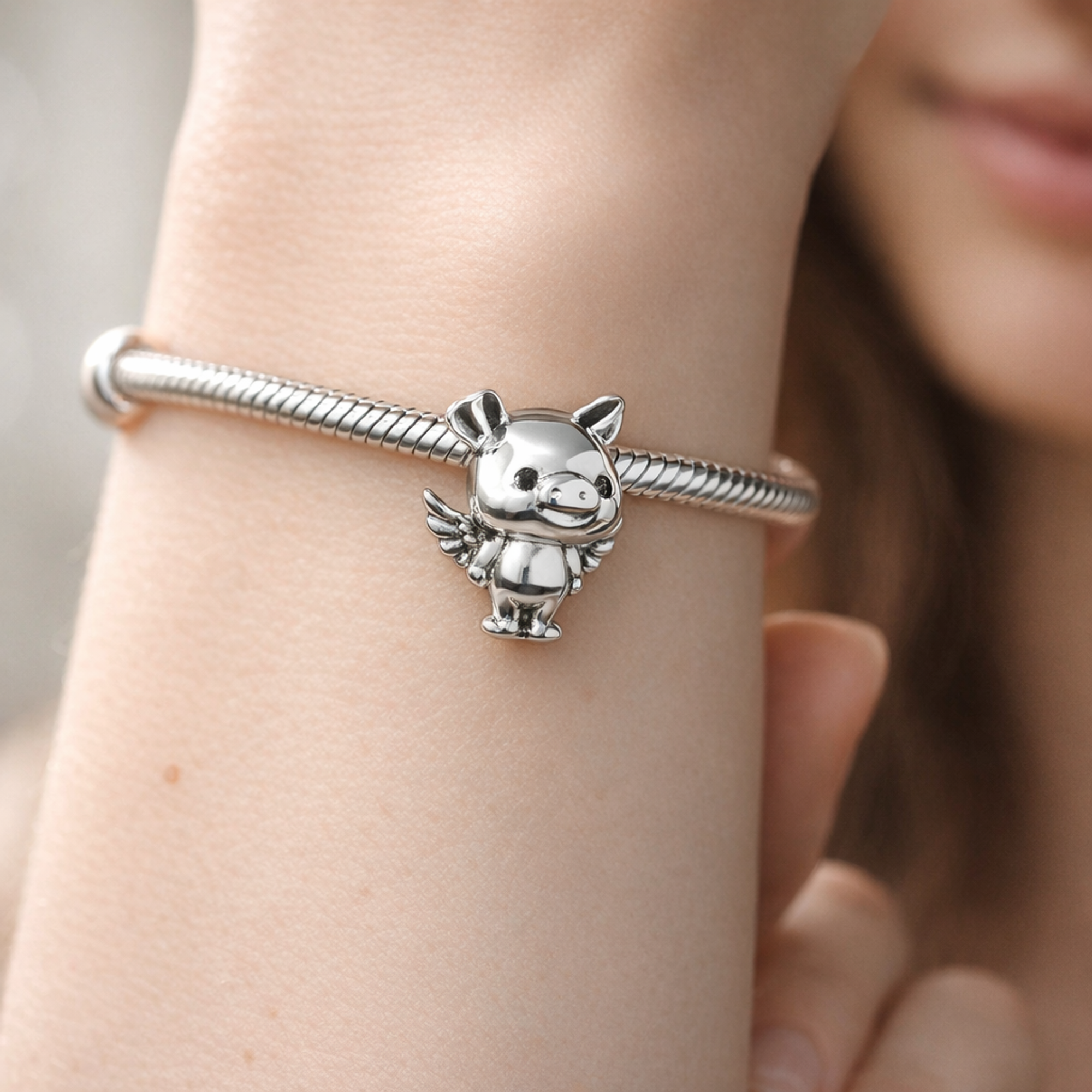Little Piglet Charm - Piglet-Inspired Tiny Character Charm — worn on wrist