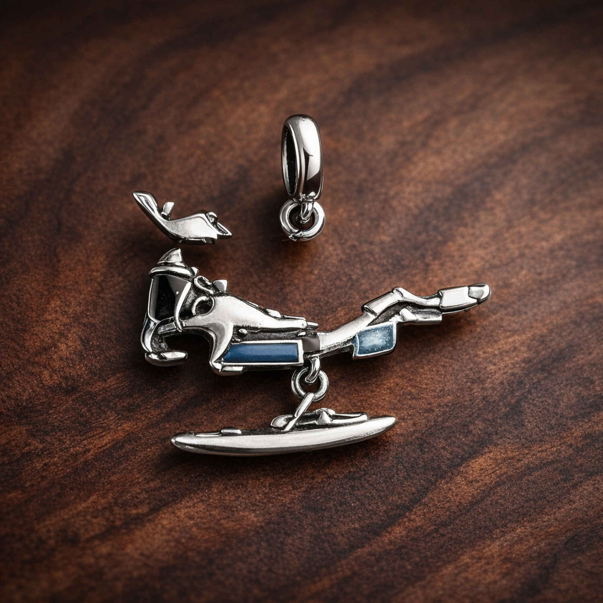 Airplane Travel Charm - Airplane and Airport Travel Charm — display on walnut