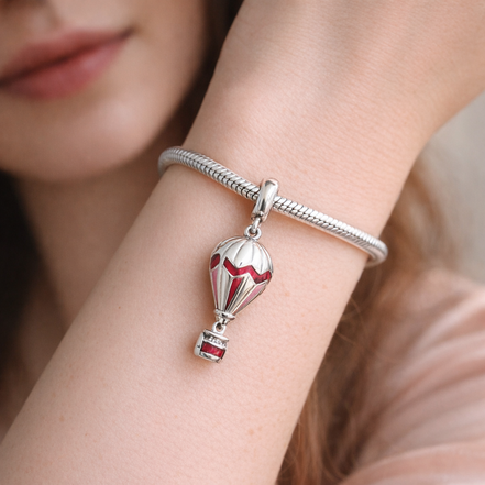 Red Hot Air Balloon Charm - Red and White Hot Air Balloon Charm — worn on wrist