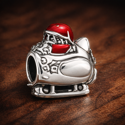 Santa Sleigh Charm - Santa in Sleigh Christmas Charm — display on walnut