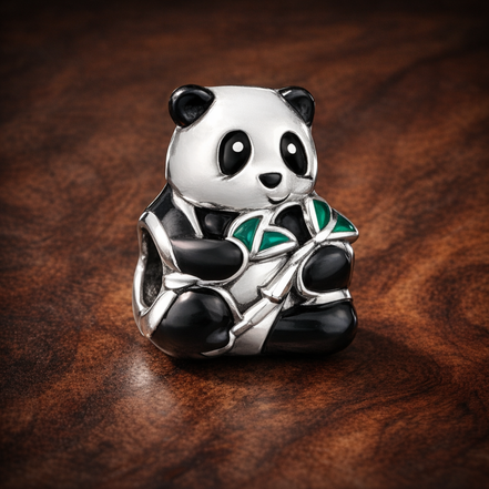 Panda Charm - Panda Bear Enamel Charm — display on walnut