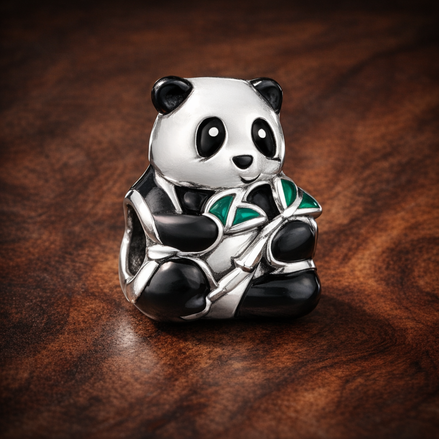Panda Charm - Panda Bear Enamel Charm — display on walnut