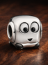 White Robot Head Charm - Cute White Robot Head Charm — display on walnut