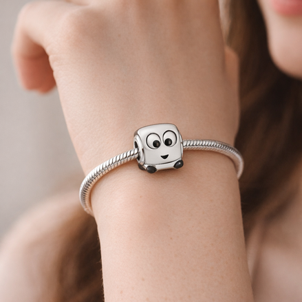 White Robot Head Charm - Cute White Robot Head Charm — worn on wrist