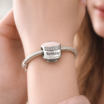 Birthday Cake Charm - Pink Birthday Cake Charm — worn on wrist
