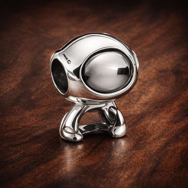 Snoopy Inspired Dog Charm - White Cartoon Beagle Inspired Charm — display on walnut