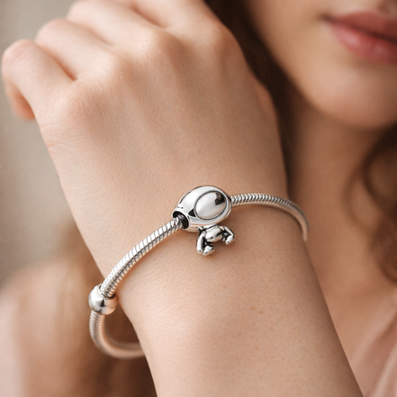 Snoopy Inspired Dog Charm - White Cartoon Beagle Inspired Charm — worn on wrist