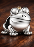 Silver Frog Prince Charm - Silver Frog with Gold Plated Crown Charm — display on walnut