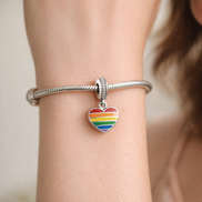 Rainbow Heart Charm - Rainbow Pride Heart Dangle Charm — worn on wrist