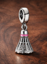 Pleated Dress Charm - Pink Waist Dress Dangle Charm — display on walnut