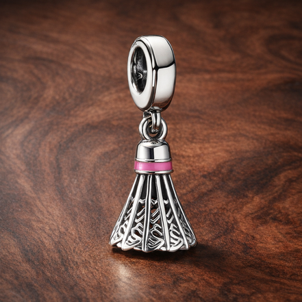 Pleated Dress Charm - Pink Waist Dress Dangle Charm — display on walnut
