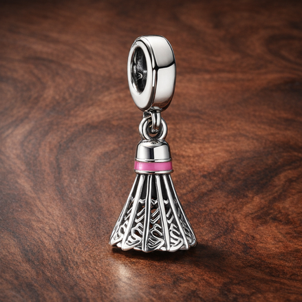 Pleated Dress Charm - Pink Waist Dress Dangle Charm — display on walnut