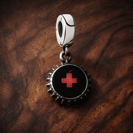 Nurse Dangle Charm — display on walnut