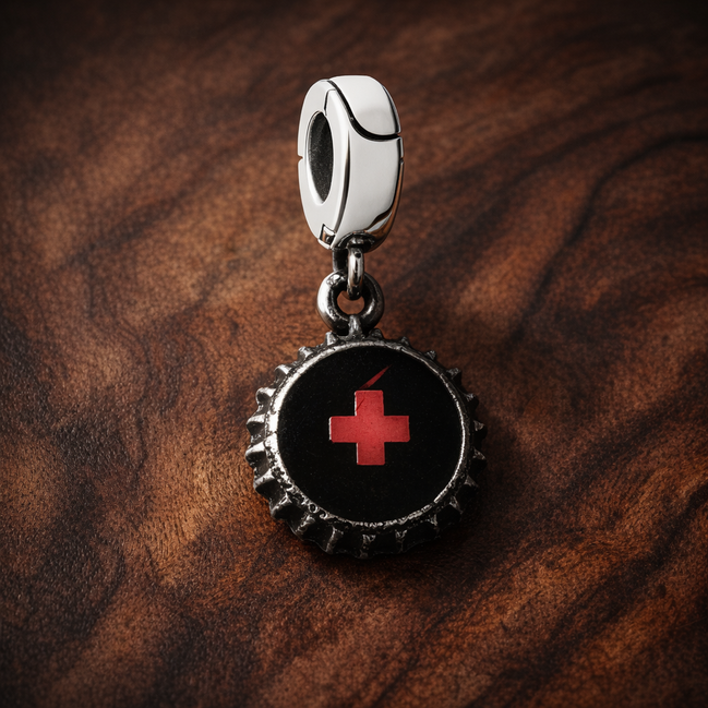 Nurse Dangle Charm — display on walnut