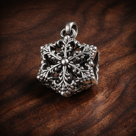 Sparkling Herbarium Cluster Charm — display on walnut