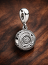Round Medallion Charm - Ornate Round Medallion Dangle Charm — display on walnut