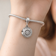 Round Medallion Charm - Ornate Round Medallion Dangle Charm — worn on wrist