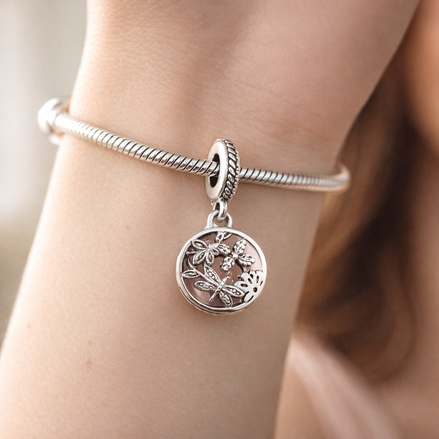 Pearl Shell Charm - Pearl and Shell Floral Dangle Charm — worn on wrist