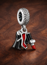 Shopping Bags Charm - Red Black Shopping Bags Charm — display on walnut