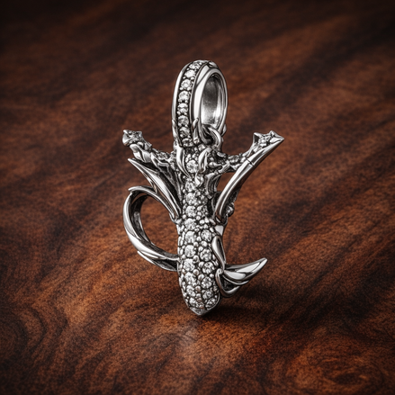 Dragonfly Charm - Sparkling Dragonfly Dangle Charm — display on walnut