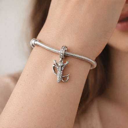 Dragonfly Charm - Sparkling Dragonfly Dangle Charm — worn on wrist
