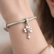 Peach Flower Charm - Peach Blossom Dangle Charm — worn on wrist
