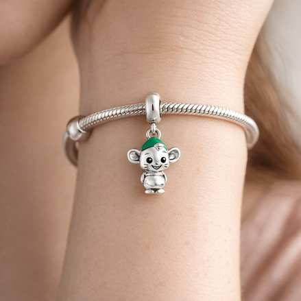 Monkey Elf Charm - Tiny Monkey with Green Hat Charm — worn on wrist