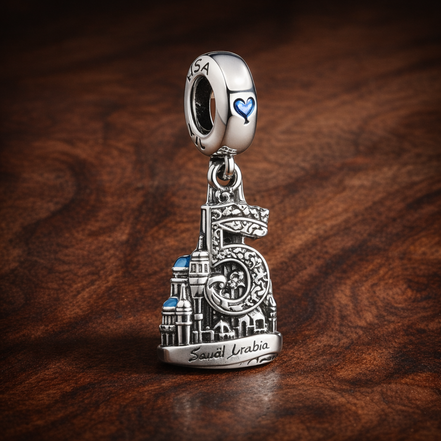 Castle Landmark Charm - Fairytale Castle Landmark Charm — display on walnut