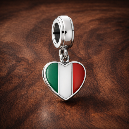 Italy Heart Charm - Italian Flag Heart Dangle Charm — display on walnut