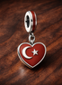 Turkey Heart Charm - Turkish Flag Heart Dangle Charm — display on walnut