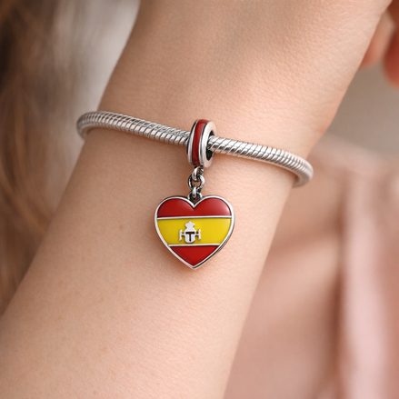 Spain Heart Charm - Spanish Flag Heart Dangle Charm — worn on wrist