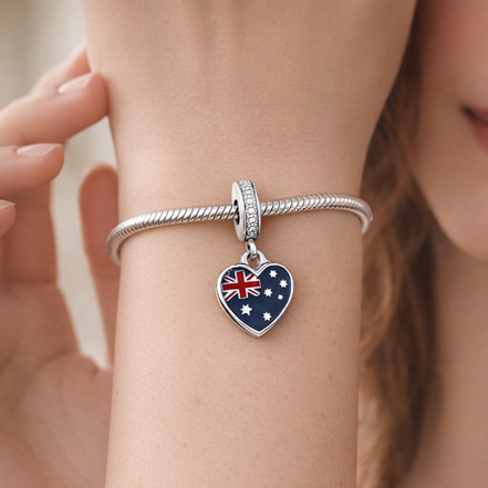 Australia Heart Charm - Australian Flag Heart Dangle Charm — worn on wrist