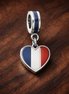 France Heart Charm - French Flag Heart Dangle Charm — display on walnut