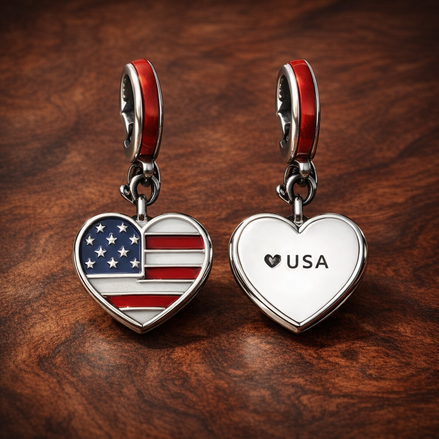 USA Heart Charm - American Flag USA Heart Charm — display on walnut