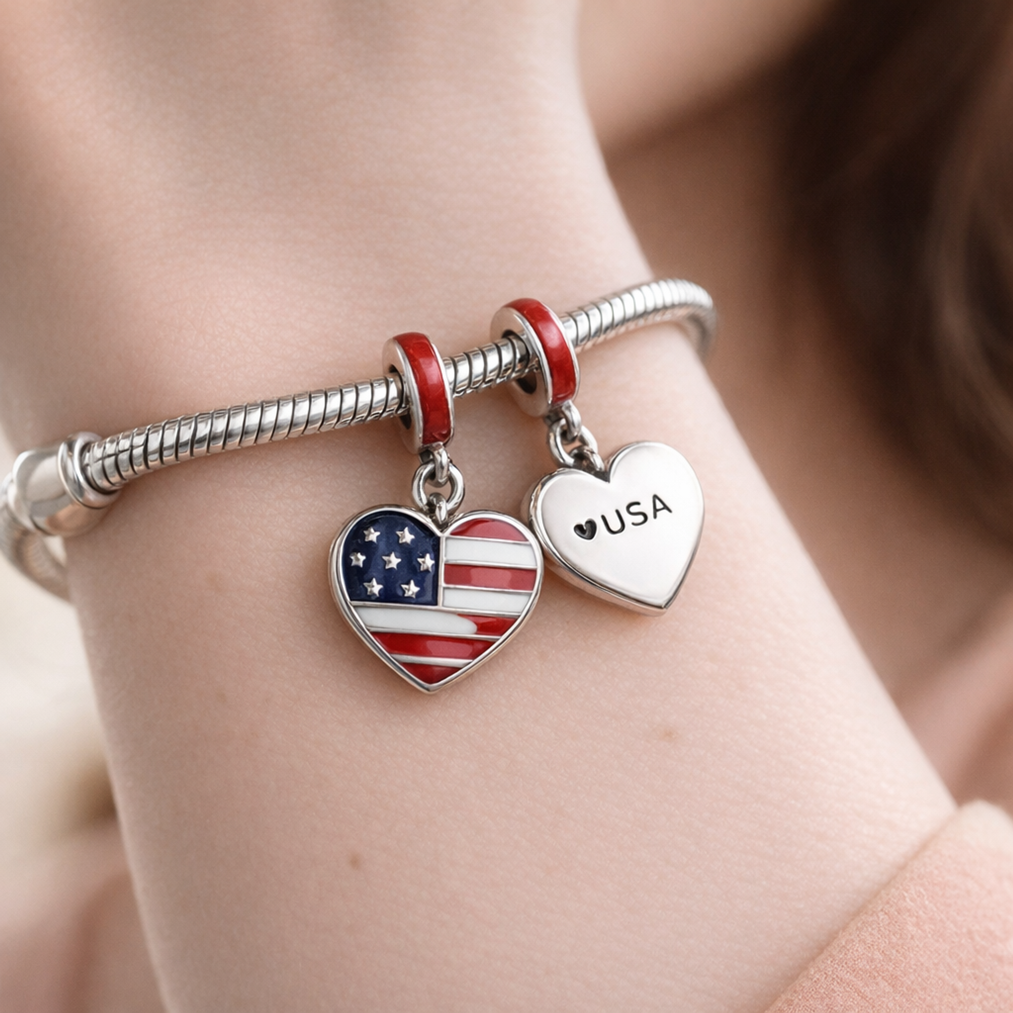 USA Heart Charm - American Flag USA Heart Charm — worn on wrist