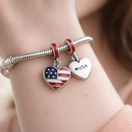 USA Heart Charm - American Flag USA Heart Charm — worn on wrist