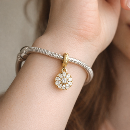 Gold Plated Cluster Charm - Gold Plated Clear Stone Cluster Charm — worn on wrist