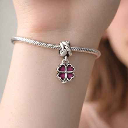 Purple Clover Charm - Purple Four Leaf Clover Charm — worn on wrist